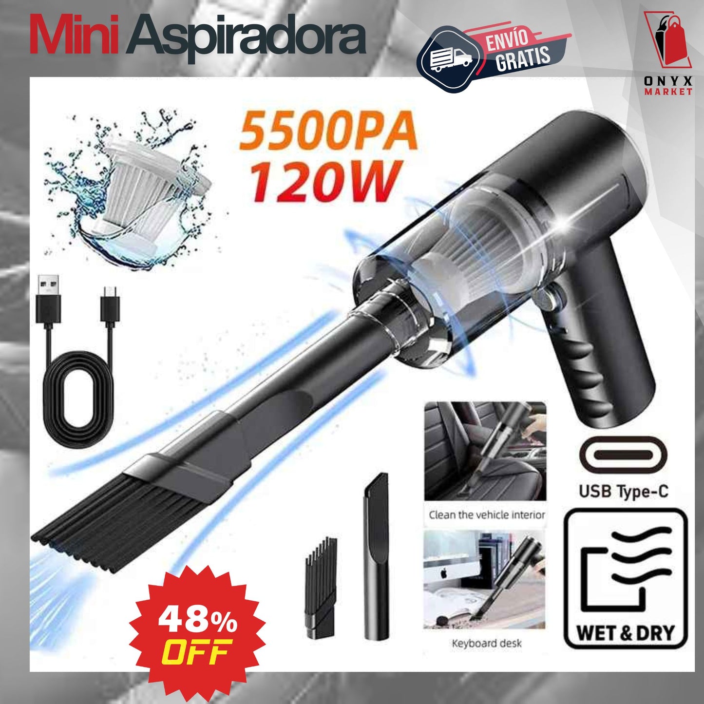 MINI ASPIRADORA 3 EN 1 PARA CASA Y AUTOS